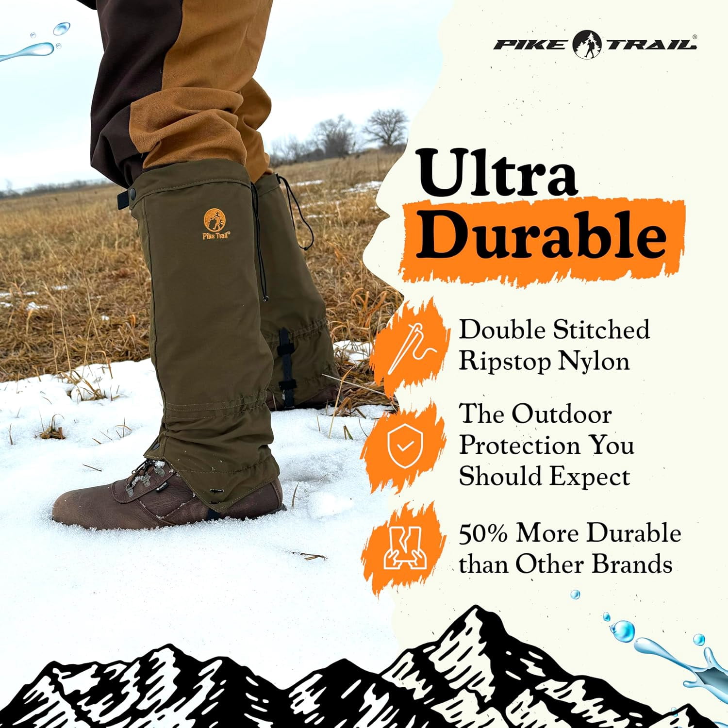 Pike Trail Adjustable Leg Gaiters - Lightweight, Waterproof - Leg Guards for Men & Women - Hiking Essentials Ideal for Hunting, Trekking & Fishing - Overcast Gray - 1 Pair