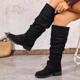 thumbnail image 2 of Black Womens Mid Calf Boots Knee High With Bow Detail Block Heel for Casual Winter Wear Available In Dark Shade Size 5.5, 2 of 9