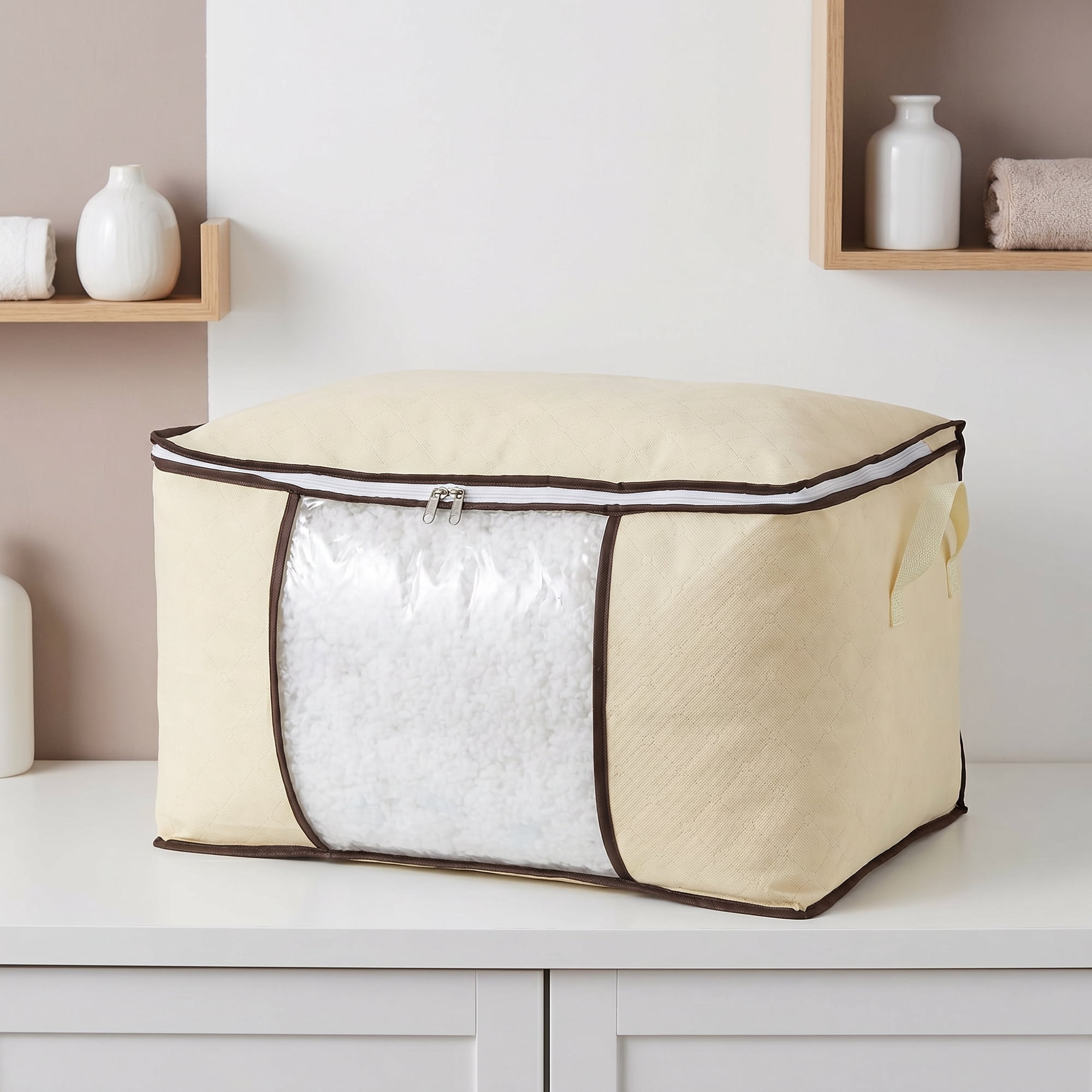 Unique Bargains Moistureproof Storage Sack Portable Side Carry Bag Beige 23.6"x15.7"x13.8"