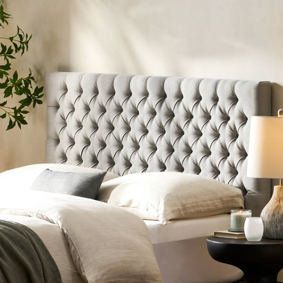 Grey Fabric Headboard, Queen Size, Contemporary Bedroom Style, Upholstered, Assembly Necessary Elegant Headboard For Bedroom, Modern Needed