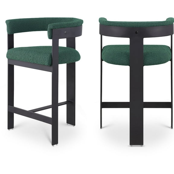 Meridian Furniture Romeo Green Boucle Fabric Counter Stool (Set of 2)