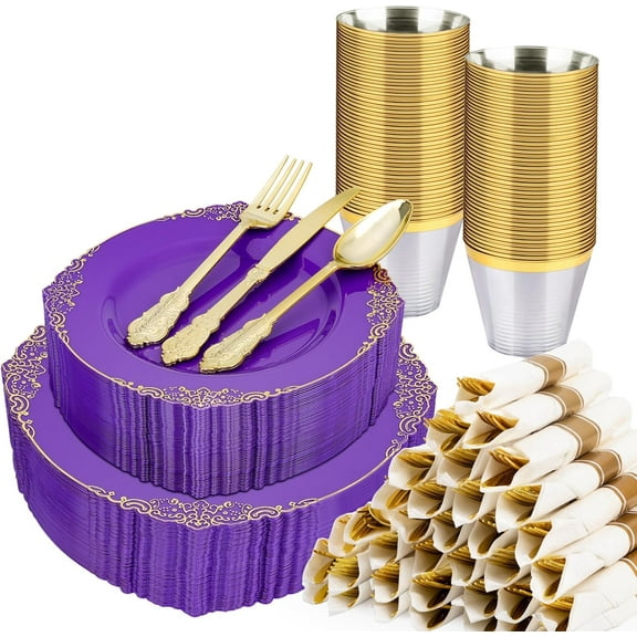 Plastic Plates, Dinnerware Set, Disposable Plates, Silverwares, Cups, Napkins for Party, Wedding, Graduation