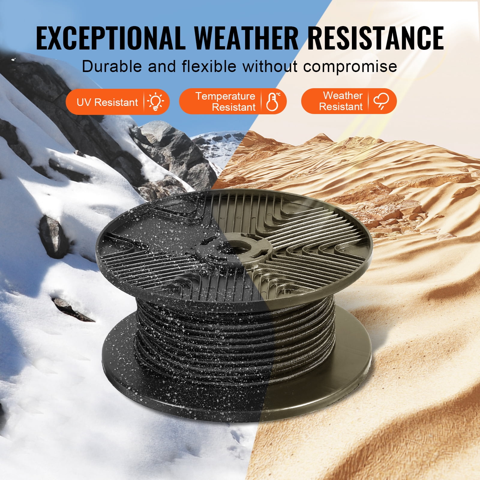 VEVOR 3/8 inch Bungee Cord, 120 ft/36 m Spool Heavy Duty Bungee Straps, 100% Stretch Elastic Bungee Rope for Cargo, Tarps, Camping, Kayak Deck and Crafting, Black