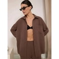 thumbnail image 5 of Women Casual Lounge Sets Long Sleeve Button Down Shirts and Wide Leg Pants Sets Tracksuit Dark Brown XL, 5 of 8