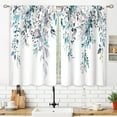 thumbnail image 3 of Blue Grey Eucalyptus Botanical Leaves Floral Kitchen Window Curtains Over Sink Farmhouse Flower Leaf Small Window Treatment Cafe Short Curtains for Bathroom Treatment Tier Drapes 26x24 inch, 3 of 6