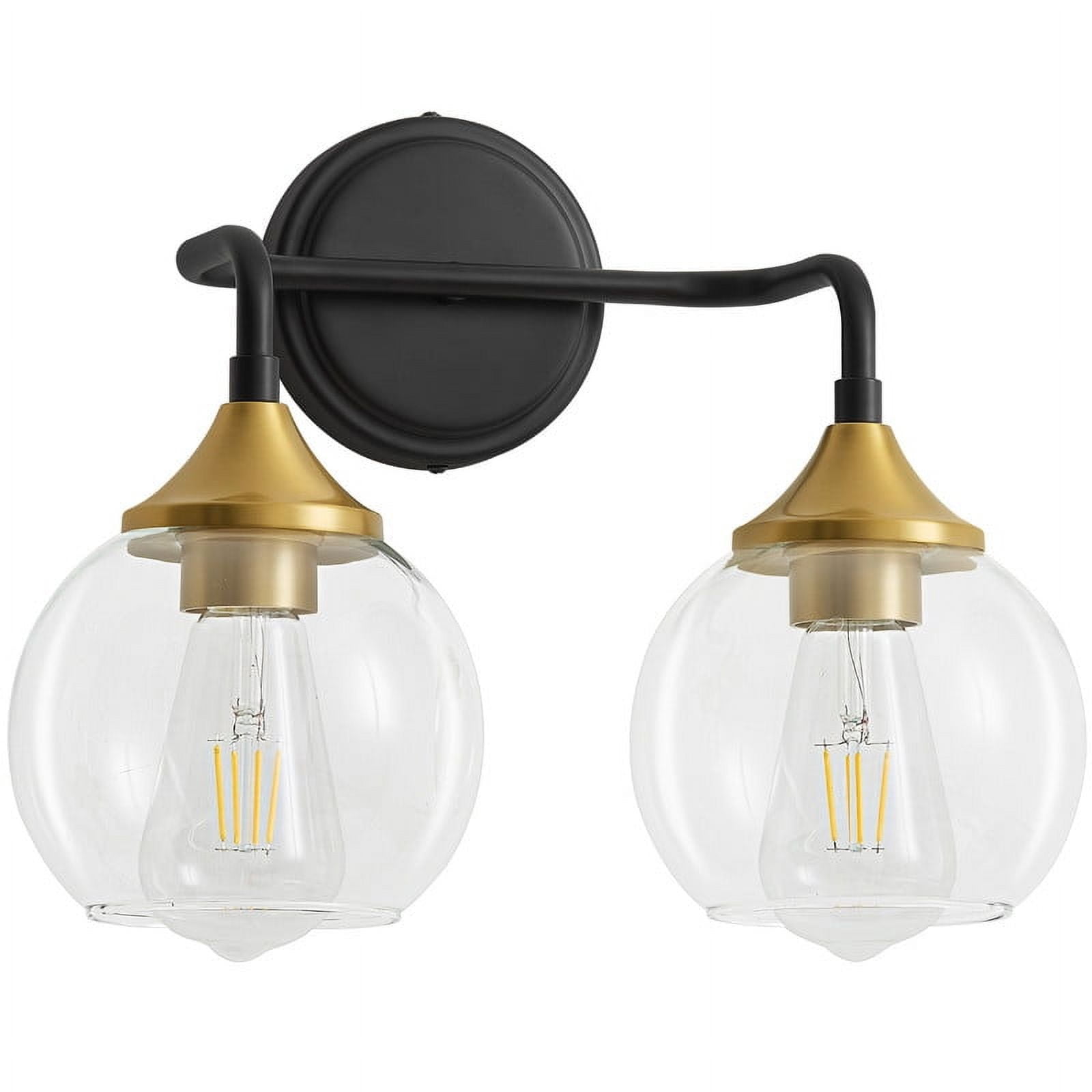 Bathroom Vanity Light with Clear Glass Shade, E26 Base, Bathroom Light Fixtures Over Mirror, Vanity Lights for Bathroom (Exclude E26 Bulb) - Black and Gold, 2-Lights