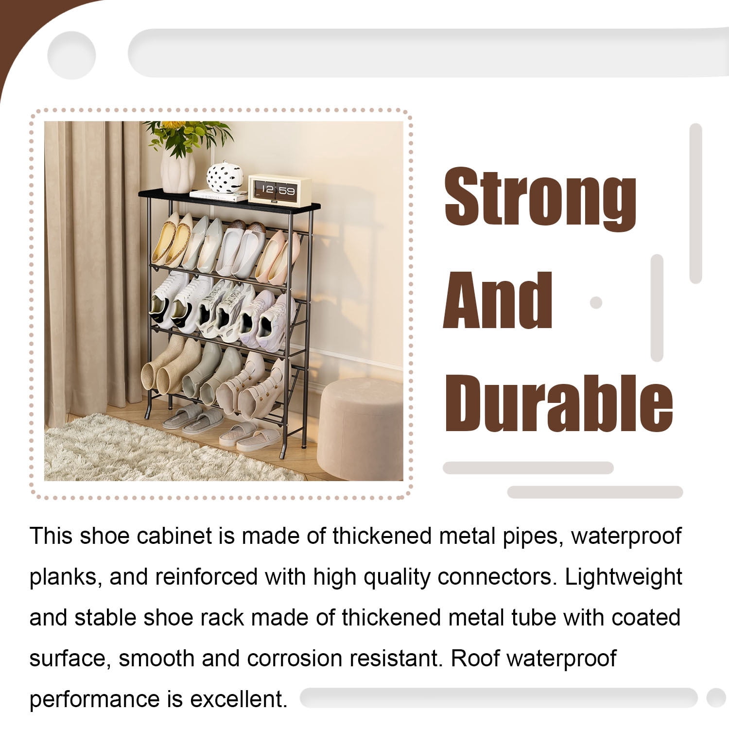 Luniquz 4-Tier Shoe Rack Organizer for Closet Entryway,Metal Iron Shoes Organizer with Wood Top ,Stackable Shoe Shelf for Doorway