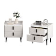 thumbnail image 4 of Set of 2 White PU Nightstands | Modern Marble-Pattern Tabletop with 2 Drawers | Bedside End Table for Bedroom &amp; Living Room | 19.88"W x 15.94"D x 20.16"H, 4 of 19