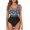 Blue, variant on Alkepwun Women's Ruffled One Piece Swimsuit Summer Mesh Floral Patchwork Cross Backless V Neck Bathing Suit Slimming Swimwear on Clearance