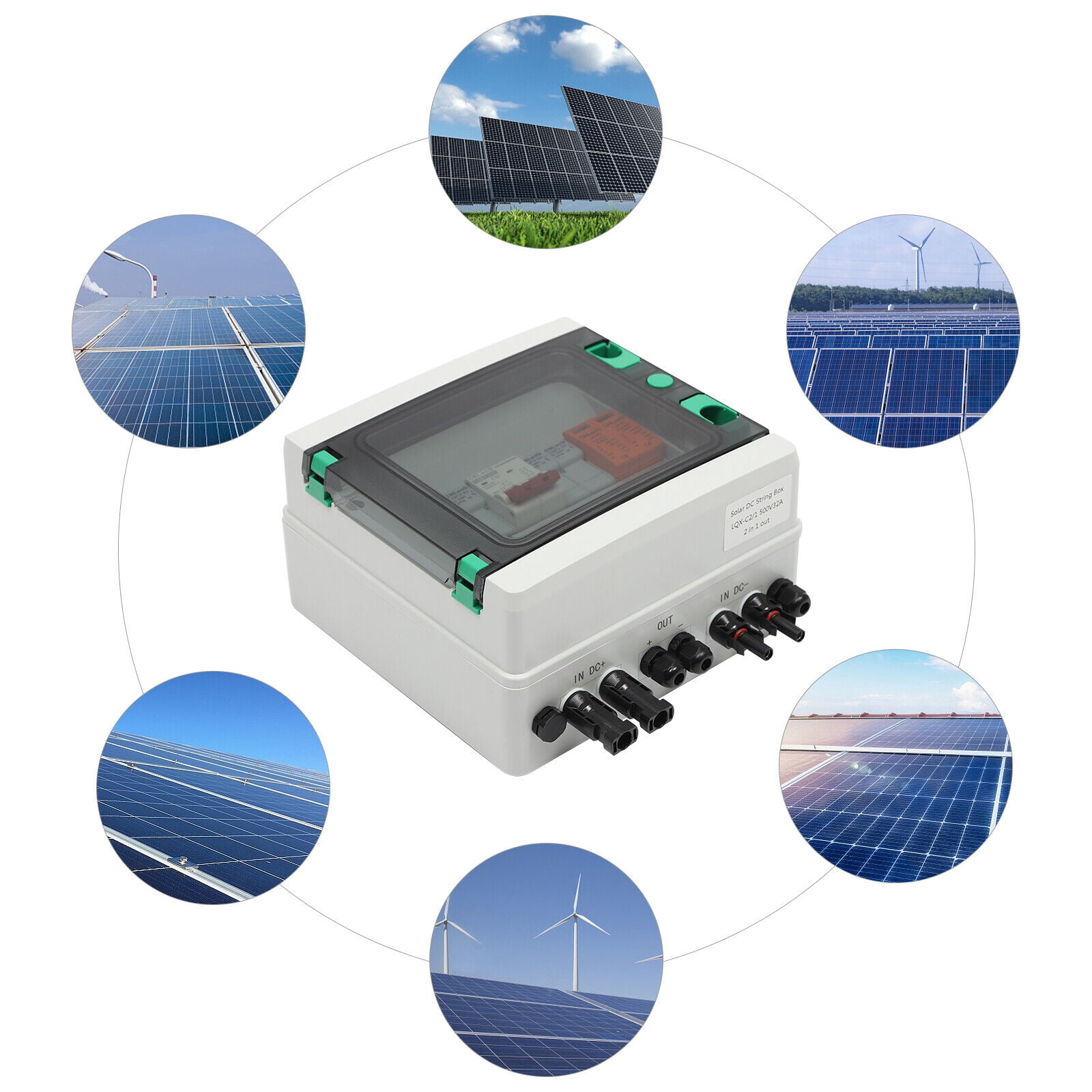Solar Combiner Box 2-String Pv Combiner Box DC500v Solar Junction Box Solar Breaker Switch 32A Circuit Breaker Protector