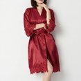 thumbnail image 2 of successthop Bridesmaid Robes for Wedding Party Lace Short Length Lightweight Solid Long Sleeve Pajamas 2XL Wine, 2 of 3