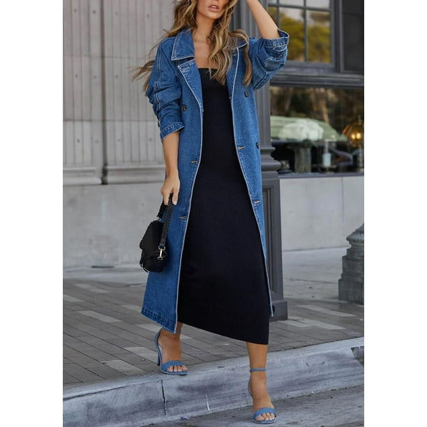 NANAHuang Women's Vintage Midi Long Jean Jacket Loose Fit Double