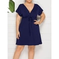 thumbnail image 2 of Women's Plus Size Dresses Summer Sexy Deep V-Neck Short Sleeve Casual Swing Drawstring Waist Midi Dress, 2 of 6