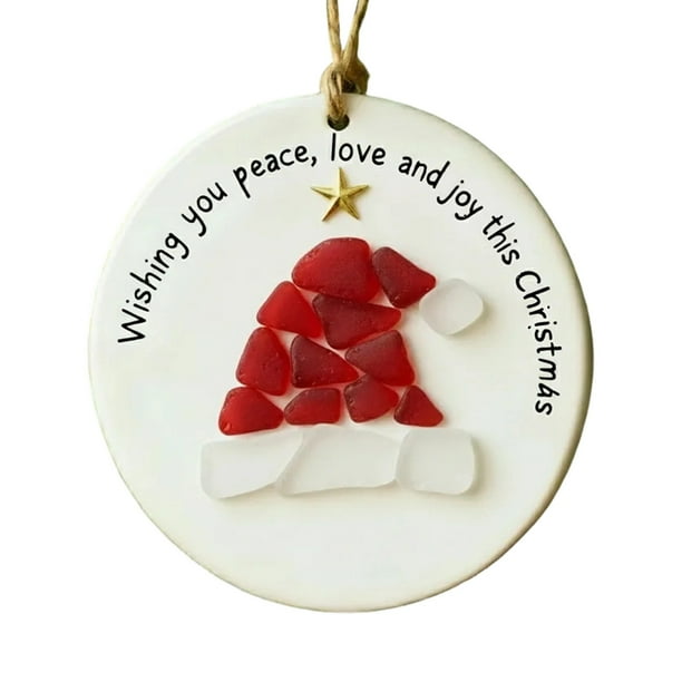 Sea Glass Christmas Tree Ornament with Miniature Beach Scene and Natural Sand for Holiday Decor