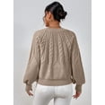 thumbnail image 5 of Pullover Sweaters Crewneck Lantern Sleeve Knit Sweater (M, RugbyTanBeige), 5 of 5