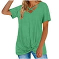 thumbnail image 1 of CEHVOM Femmes Mode Casual Femmes V-Cou Manches Courtes Couleur Unie Cross Top, 1 of 5