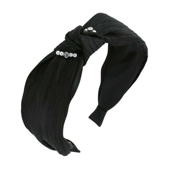 Unique Bargains 1 Pc Faux Pearls Tie Headbands for Women Black