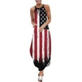 thumbnail image 1 of Día de la Independencia Mujer Verano Casual Sin Mangas Cuello Halter Tirante Falda Abertura Maxi Vestido Estampado Pompotops qwe13637, 1 of 4