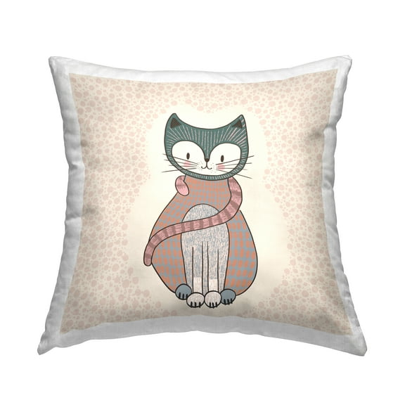 Stupell Industries Whimsical Patterned Cat Smiling Animal Design by Birgit Maria Kiennast Throw Pillow