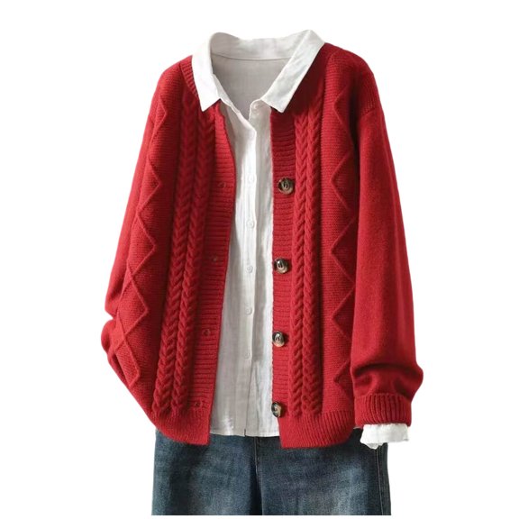 GigrtiJin Cable Knitted Cardigan Sweater for Women Solid Color Button Down Long Sleeve Tops Fall Winter Thermal Blouse