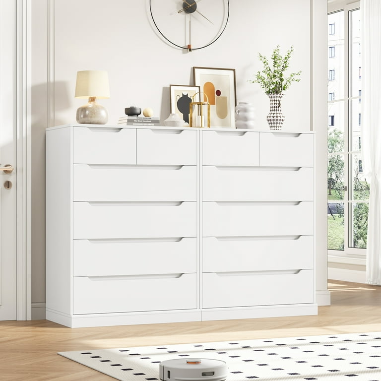 Homfa Tall 6 Drawer Dresser, Big White Wood Storage Cabinet, Wide Stand for  Bedroom Living Room - Walmart.com