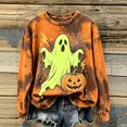 thumbnail image 2 of Women’s Halloween Tie Dye Crewneck Sweatshirt Long Sleeve Vintage Ghost Pumpkin Spider Web Graphic Pullover Casual Fall Party Top Saffron XXL, 2 of 3
