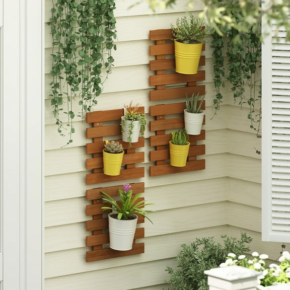 Furinno TIOMAN Set of 4 Outdoor Vertical Wall Planter in Light Wood