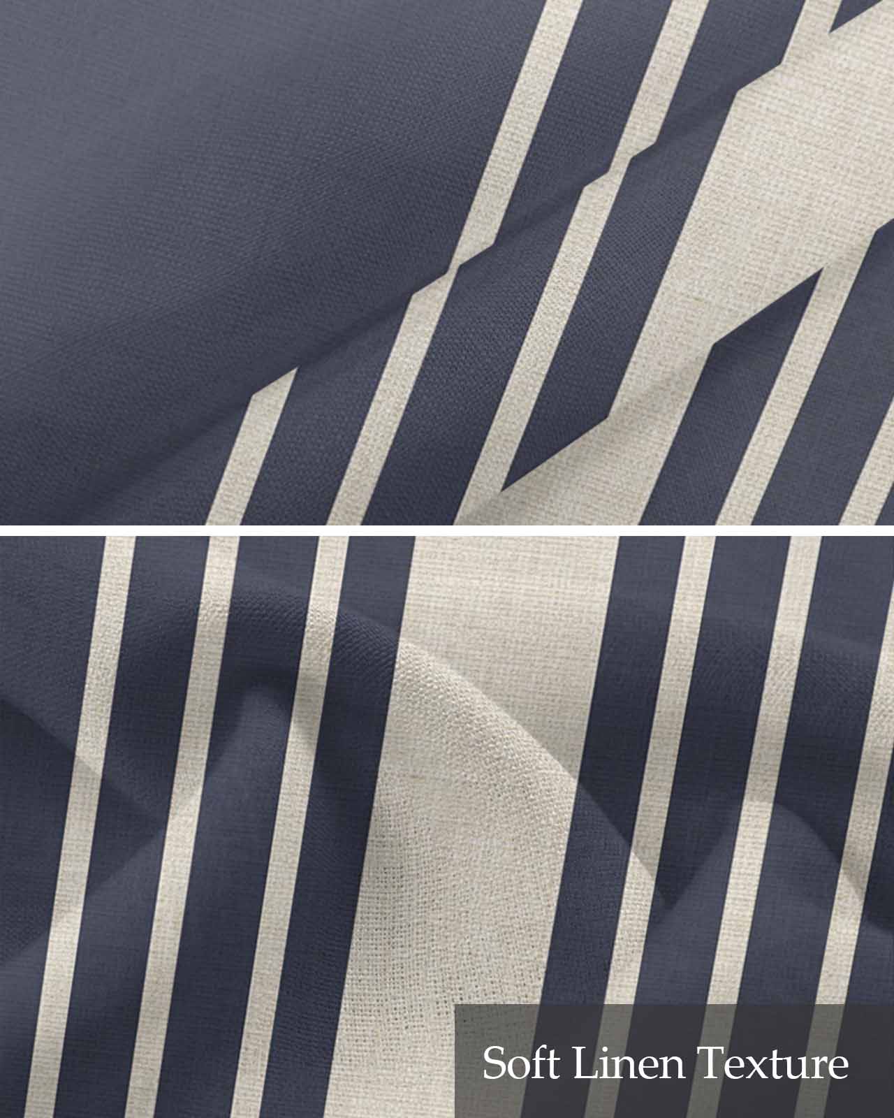 Beige Striped Kitchen Valances for Windows Farmhouse Linen Window Valance Curtain for Living Room Window Treatment Midnight Blue Geometric Simple Retro Valance Rod Pocket Topper Drape, 42 x 18 Inch