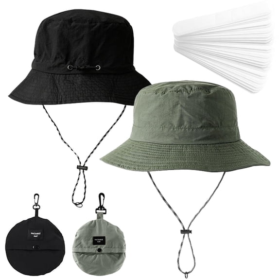 GIRACOA 2 Pack Safari Hat, Foldable Waterproof Sun Protection Fishing Hats for Men Women with 20 Sweat Band Liner for Hiking, Fishing, Fashionable Wear