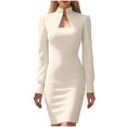 thumbnail image 2 of AUNVITO Women's Bodycon Dress Long Sleeve Square Neck Knee Length Stylish and Elegant Solid Color, 2 of 9