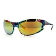 thumbnail image 4 of Color Camouflage Metal Frame Wrap Around Oval Sport Sunglasses Rainbow Leopard - Orange Mirror, 4 of 8