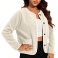 thumbnail image 2 of Sheghy Womens Denim Jacket Inspired Crew Neck Single Button Jacket - Solid Long Sleeve Winter White XXL, 2 of 6