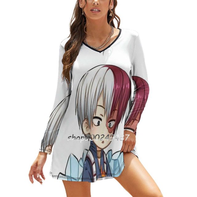 Shoto Todoroki Chibi Robe Évasée Nœud Mode Grande Taille Robe Ample Shoto Todoroki Chibi Manches Shoto