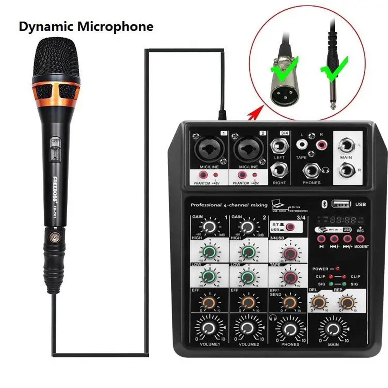 Wireless 4-channel Audio Mixer Console Portable Microphone Sound Mixing Console USB Interface Dj Mixer ,Precision Control
