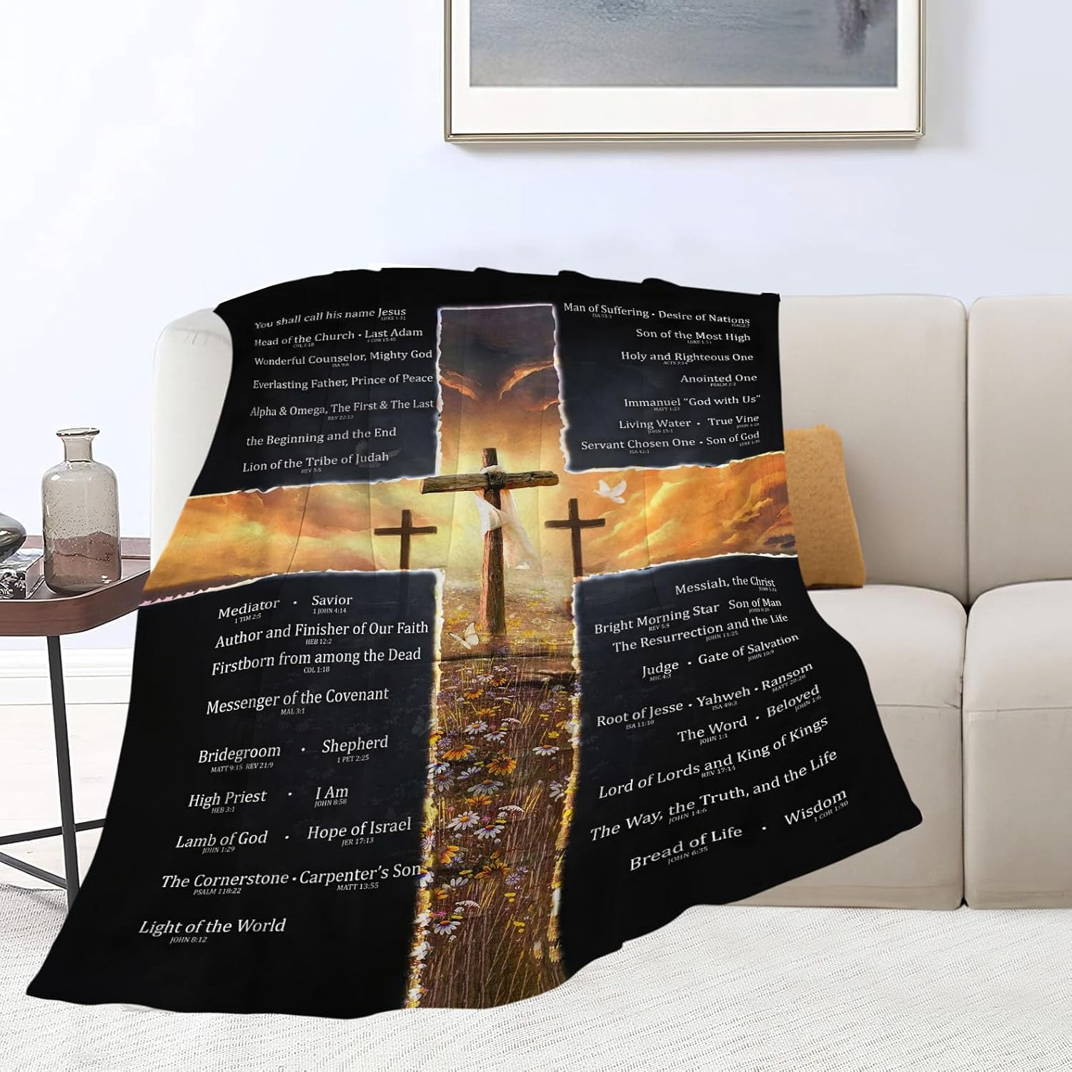 Christian Cross Bible Verse Blanket Christ Religious Throw Blanket Jesus Scripture Faith Catholic Inspirational Gifts for Women Men Winter Warm Soft Plush Fleece Flannel Blanket for Adult Kids 50"x60"