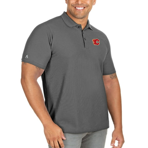 Men's Antigua Charcoal Calgary Flames Big & Tall Legacy Pique Polo