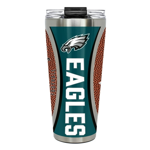 Philadelphia Eagles 32 ounce vacuum insulated stainless steel tumbler with Gameball graphic