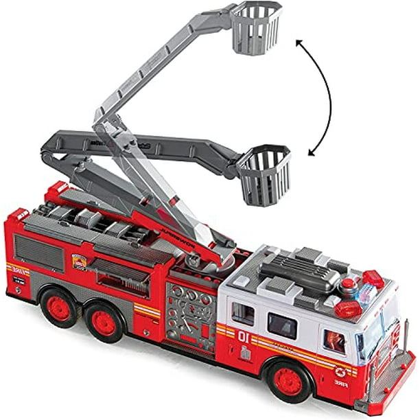 Prextex RC Camion de pompier télécommandé Camion de pompiers de sauvetage  de 14 pouces avec échelle de 12 pouces et lumières et sirènes Meilleur  cadeau jouet pour garçons 