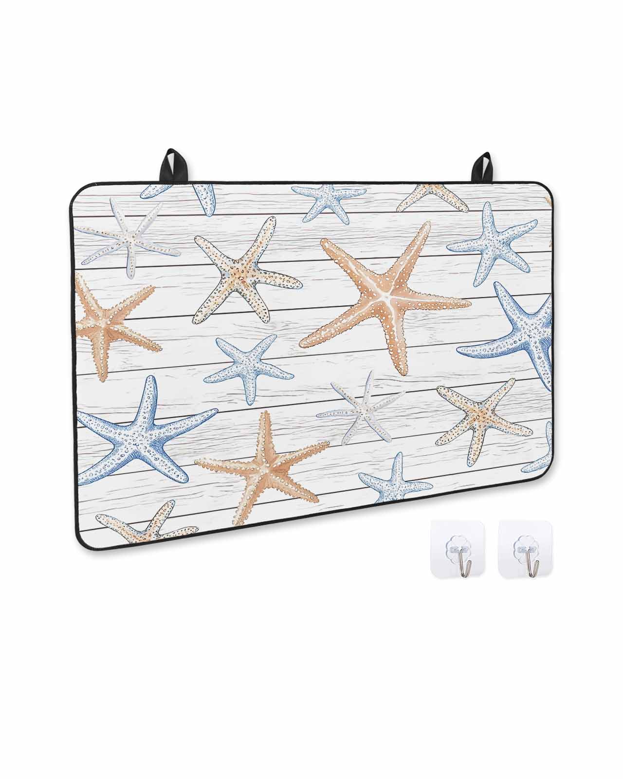 nqOlkjepod Large Induction Cooktop Protector Mat 36"x21", Orange Blue Starfish Stove Top Covers for Electric Stove, Summer Beach Coastal Wooden Stove Burner Cover Mats, Glass Top Stove Cover