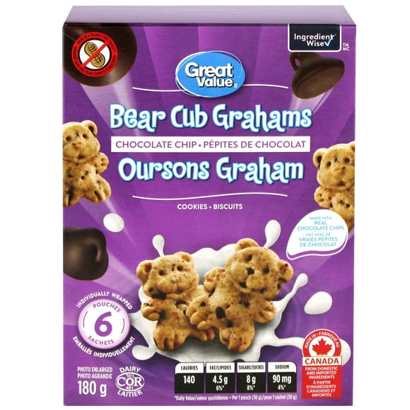 Oursons Graham aux pépites de chocolat Great Value 180&nbsp;g