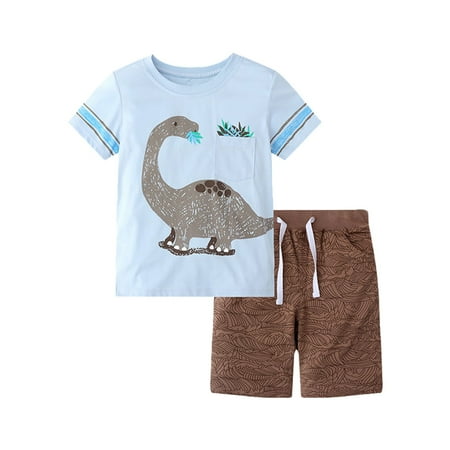 

Rovga Boys 2 Piece Outfit Summer Children S Short Sleeved Shorts Two Piece Knitted Cotton Cartoon Cute Dinosaur Pattern Children S Suit Boy Outfits