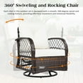 thumbnail image 3 of 3-piece Outdoor Chair&Table Set Chat Set 2-person Rattan Seating Group with Two Swiveling and Rocking Chairs and a Square Table for Garden, Patio, or Balcony, Brown, 3 of 9