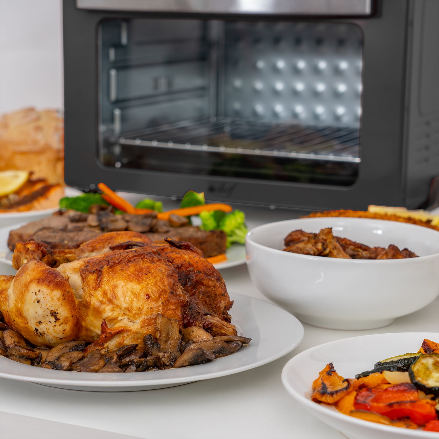 Deco Chef 24 QT Stainless Steel Countertop Toaster Oven with built-in Air Fryer and included Accessories