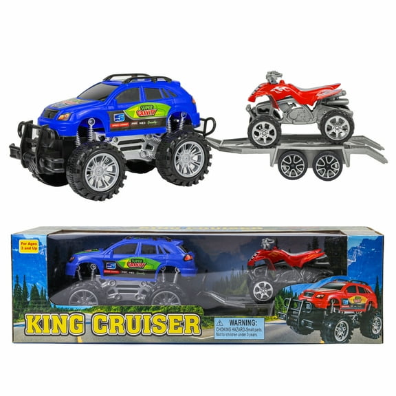 Kidplokio 3pc Blue Monster Trucks ATV Pull Back Cars Boys Ages 3 and Up