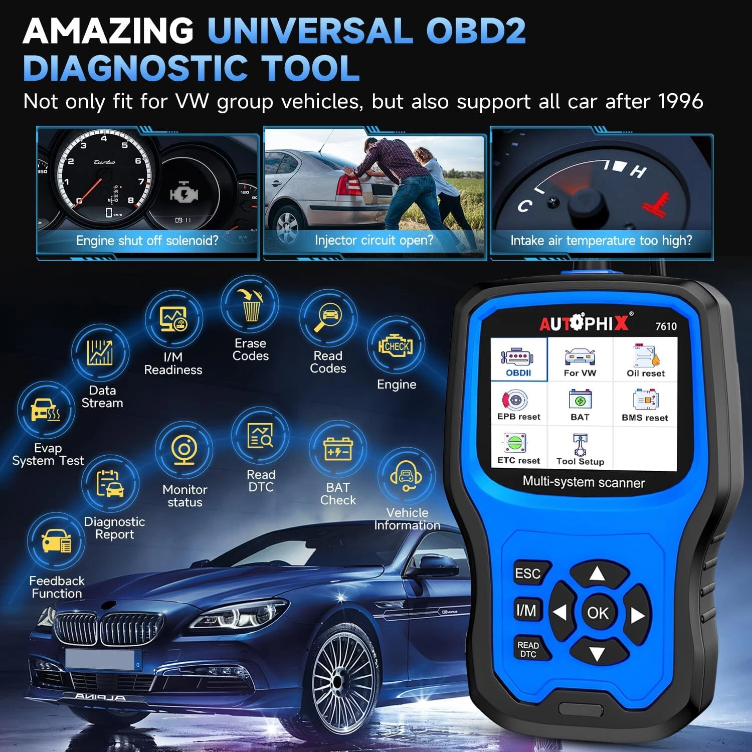 Autophix 7610 Automotive OBD2 Scanner Car All System Diagnostic Tool Code Reader Oil EPB Reset