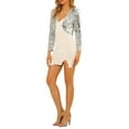 thumbnail image 2 of INSPIRE CHIC Women's Casual Long Sleeves Collarless Sequin Open Front Bolero Crop Shrug Jacket L Silver, 2 of 7