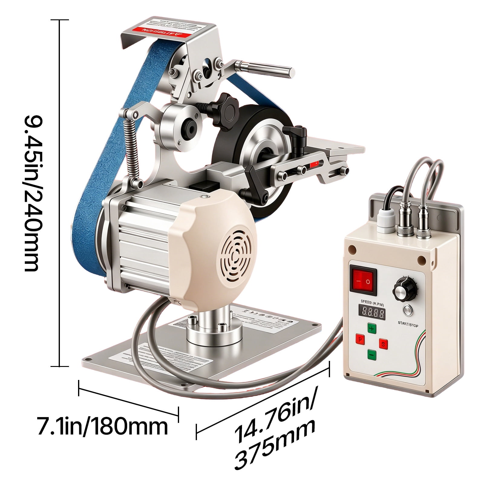 KFFKFF Belt Grinder Sander with VFD, 30 x 1-Inch Adjustable Speed Belt Polisher, 550W Grinding Machine with Dual Modes & 3 Sanding Belts for Metalworking and Knife Crafting