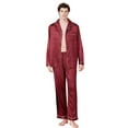 thumbnail image 3 of Onimisc Men Satin Silk Pajamas Sets Long Sleeve Sleepwear Button-Down PJs Sets Two-Pieces Loungewear with Pockets, 3 of 7