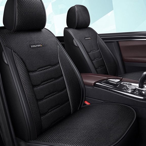 Maidao Car Seat Covers Leather Full Set Airbag Compatible Waterproof Front Rear Cushion Protector Black