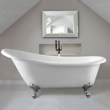 Vanity Art 67" x 30" Acrylic Freestanding Bathtub Contemporary Soaking Tub with Overflow and Pop-Up Drain, VA6910